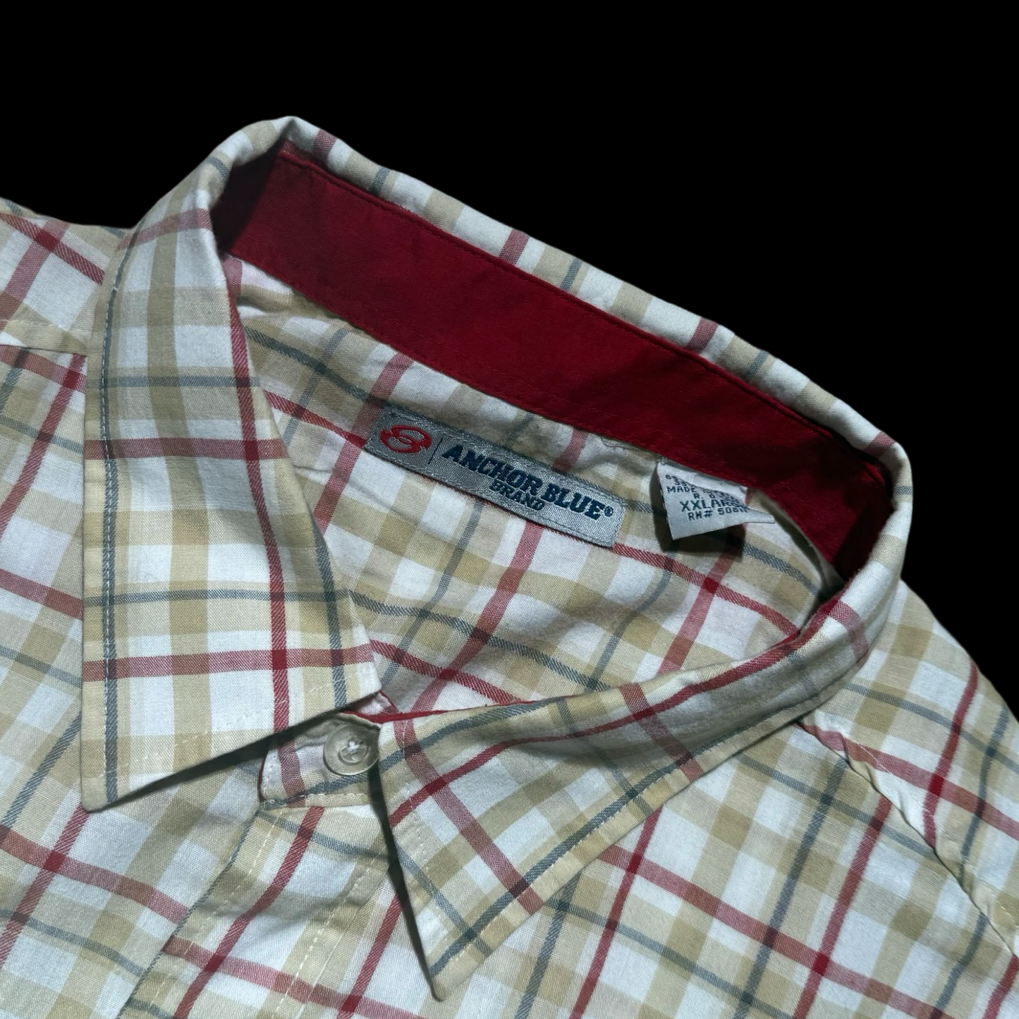 (XXL) Y2K Anchor Blue Plaid Shirt - Tan/Red