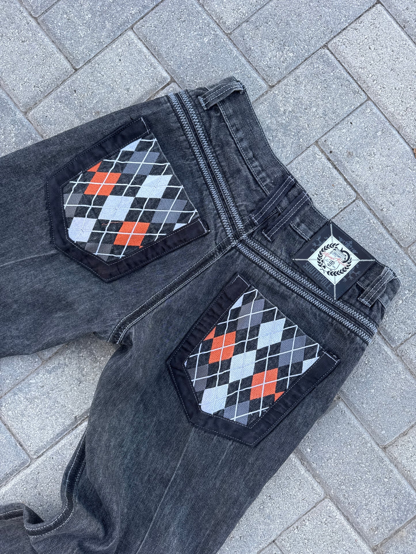 (32x32) SouthPole Embroidery Charcoal Black Denim Pants