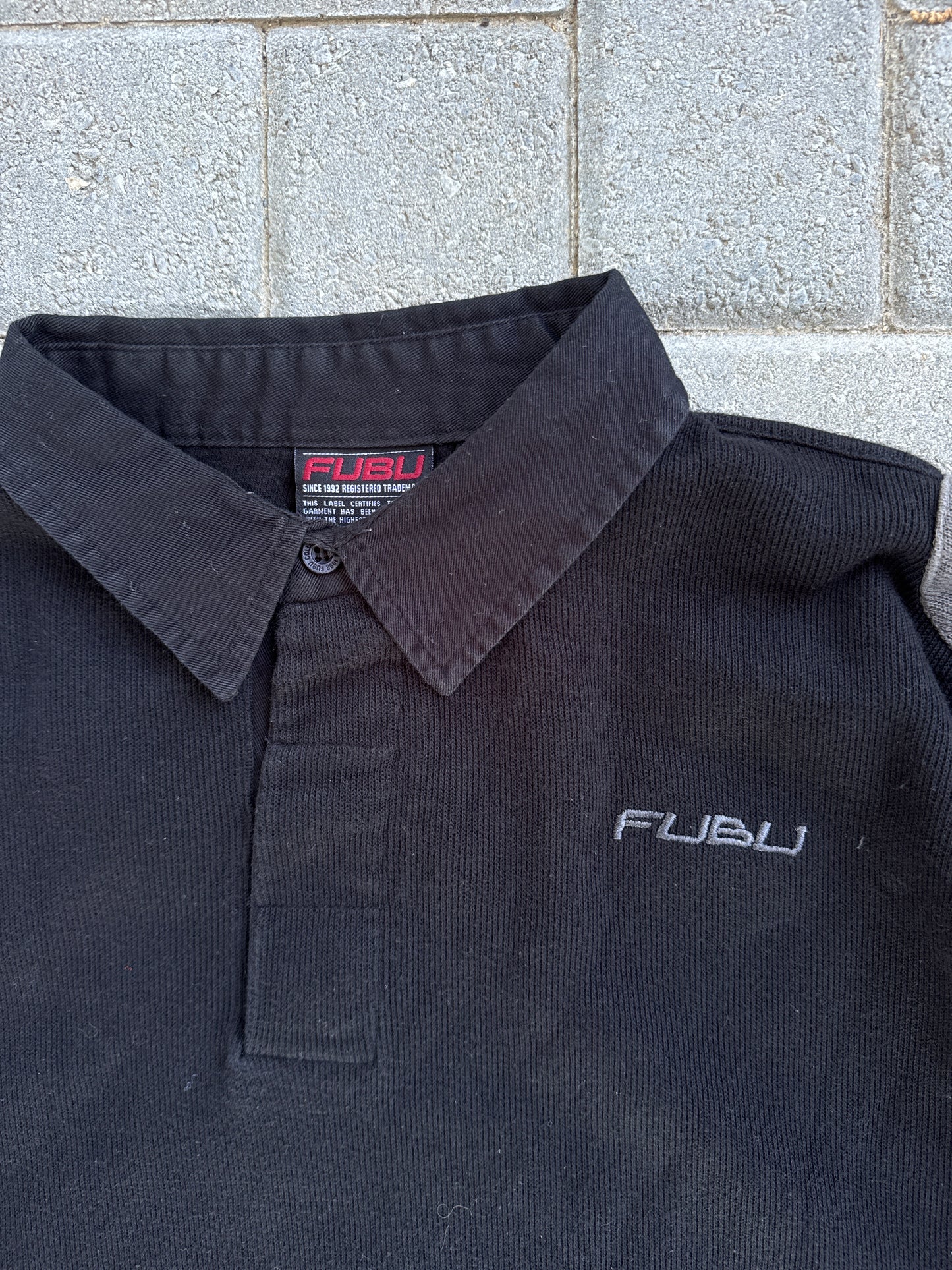(L) Fubu Black Collared Long Sleeve