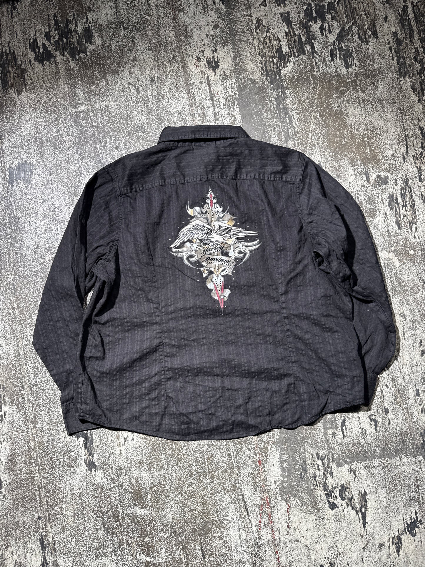 (2W) Black Harley Davidson Button Up