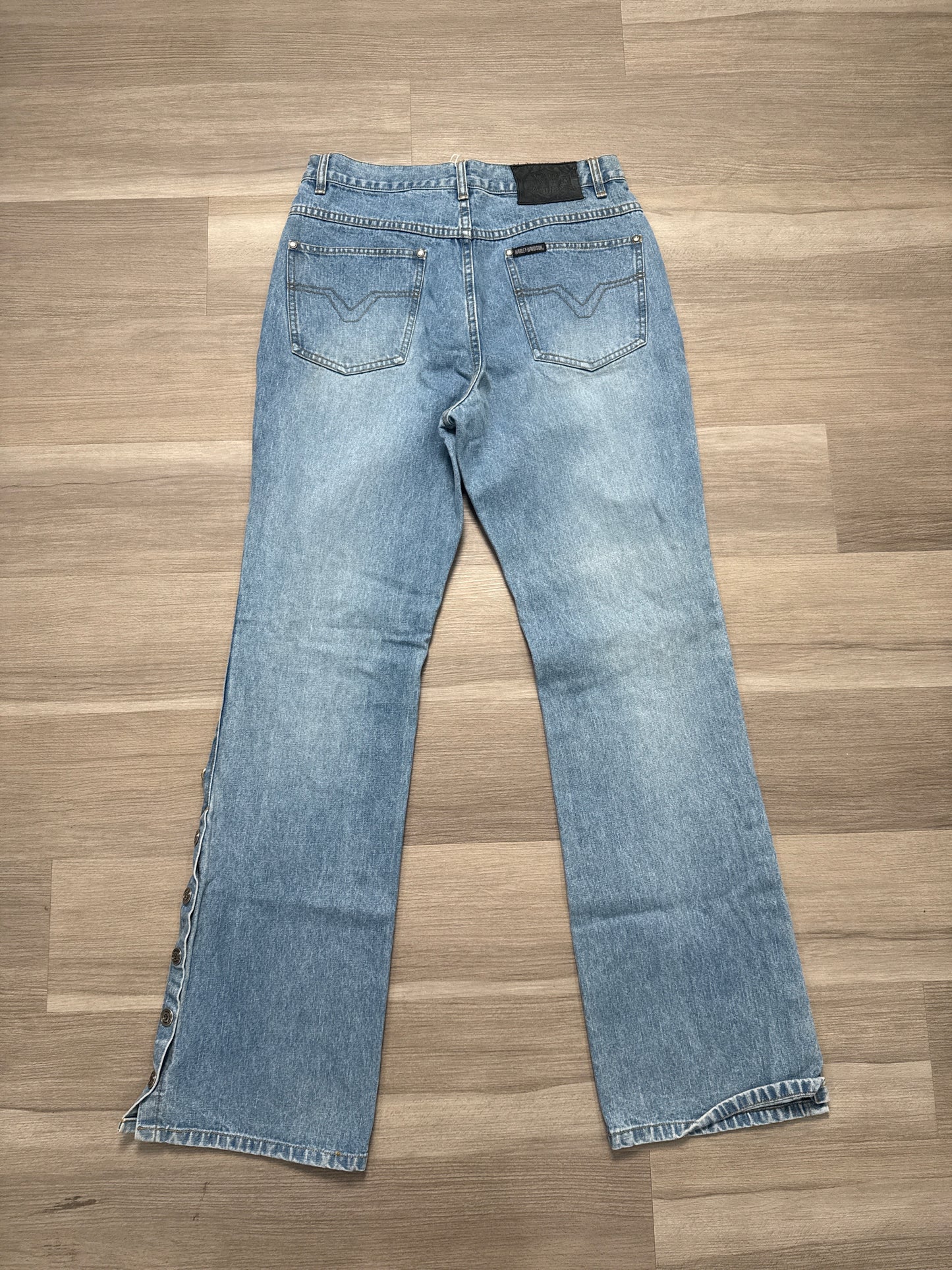 (33) Women Harley Davidson Side Snap Boot Cut Jeans