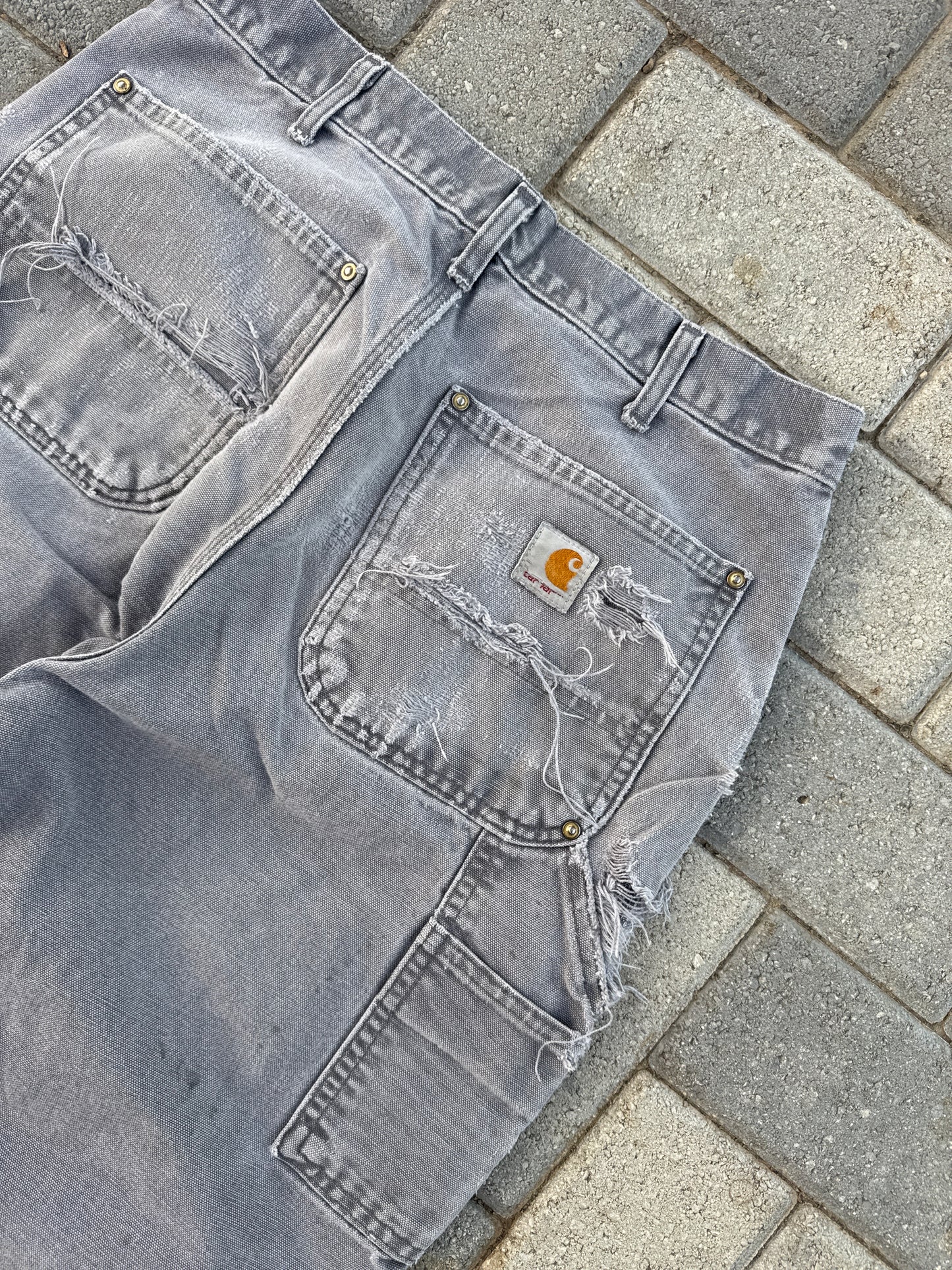 (32x36) Vintage Carhartt B01 Double-Knee Distressed Gray Pants