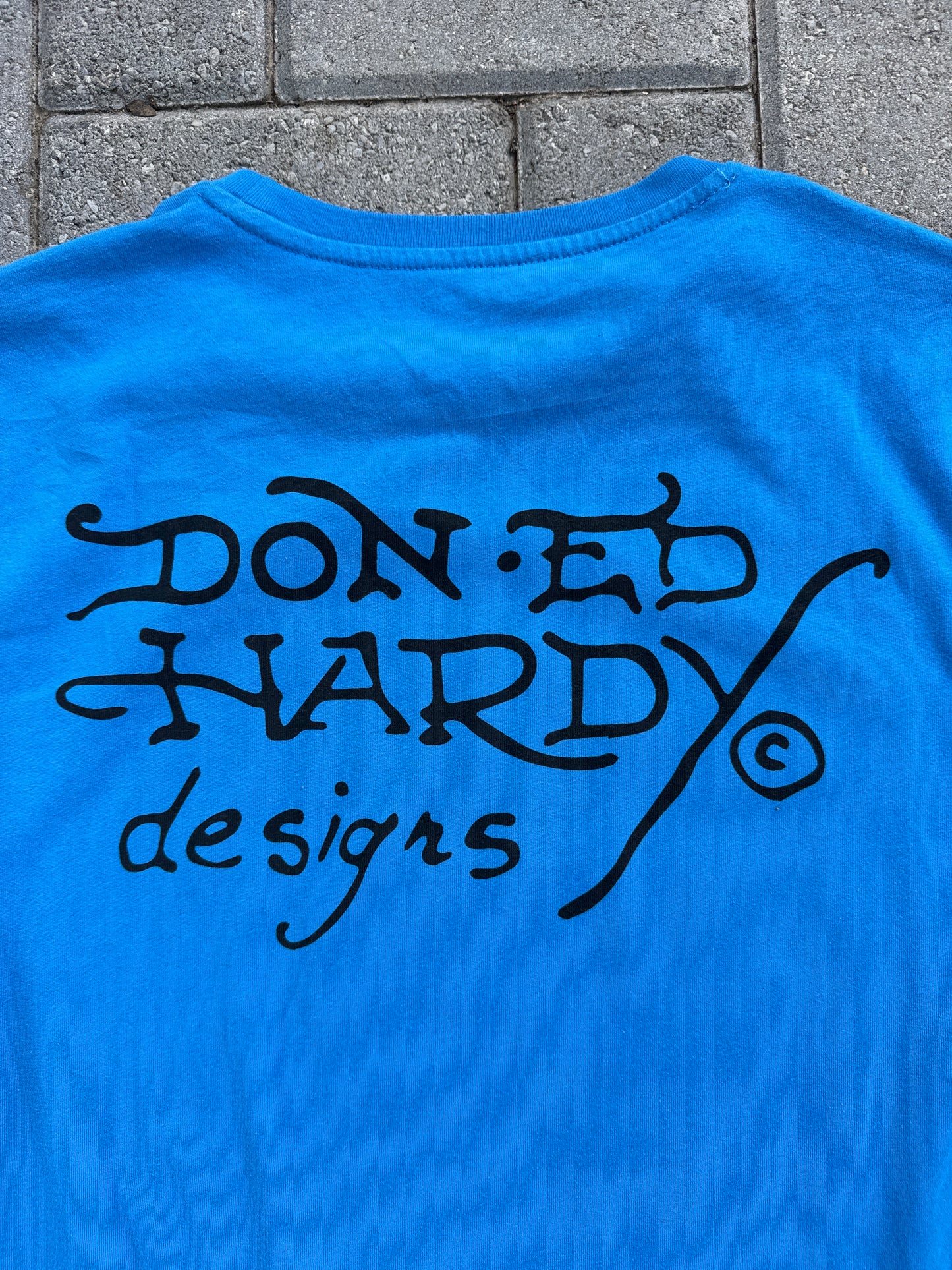 (M) Blue Y2K Bedazzled Ed Hardy Tee