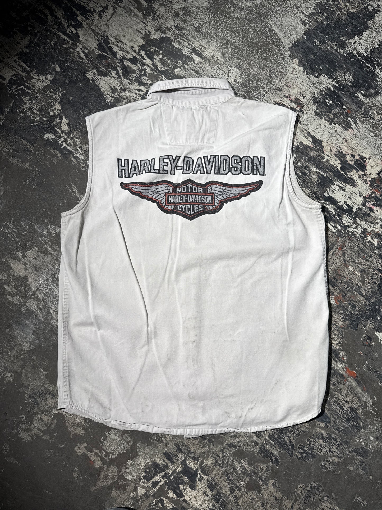 (XL) Harley Davidson Cutoff Button-Up Shirt