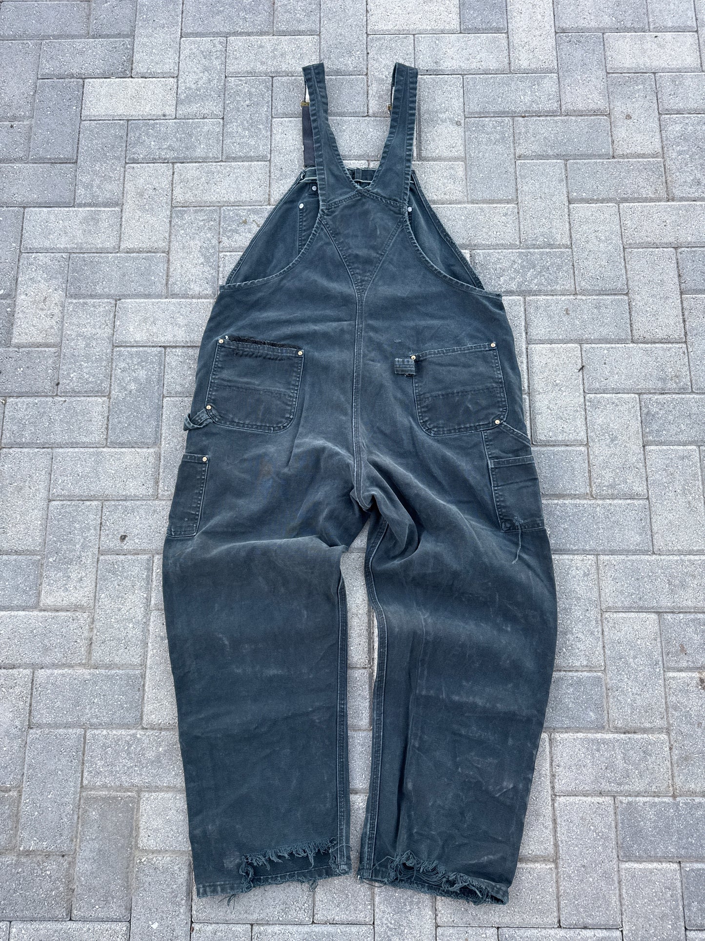 (42x30) Vintage Carhartt R07 Black Double-Knee Thrashed Overalls