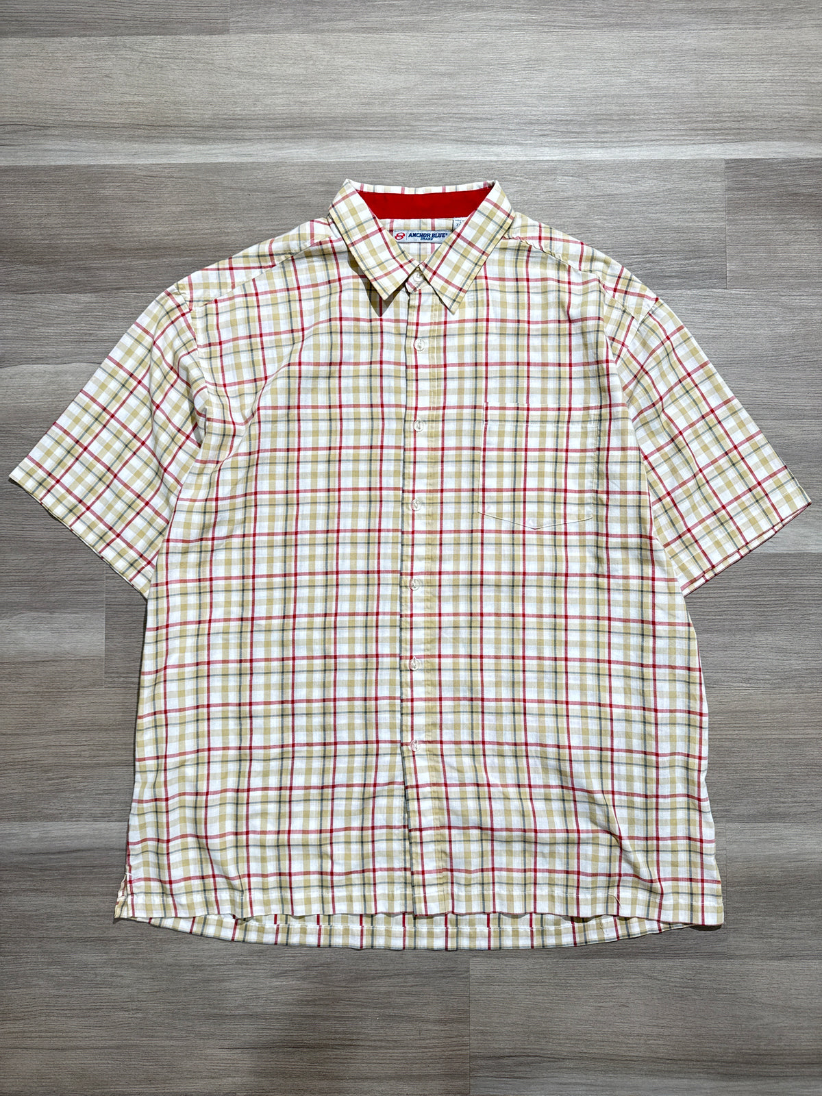 (XXL) Anchor Blue Plaid Red/Tan Button Up