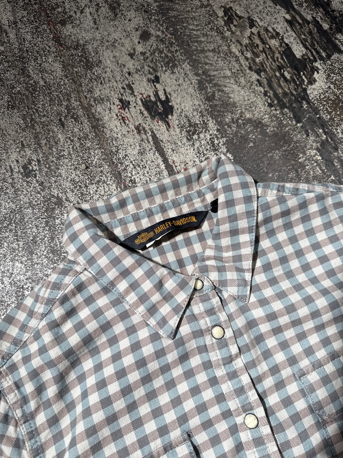 (M) Harley Davidson Plaid Button Up Tee