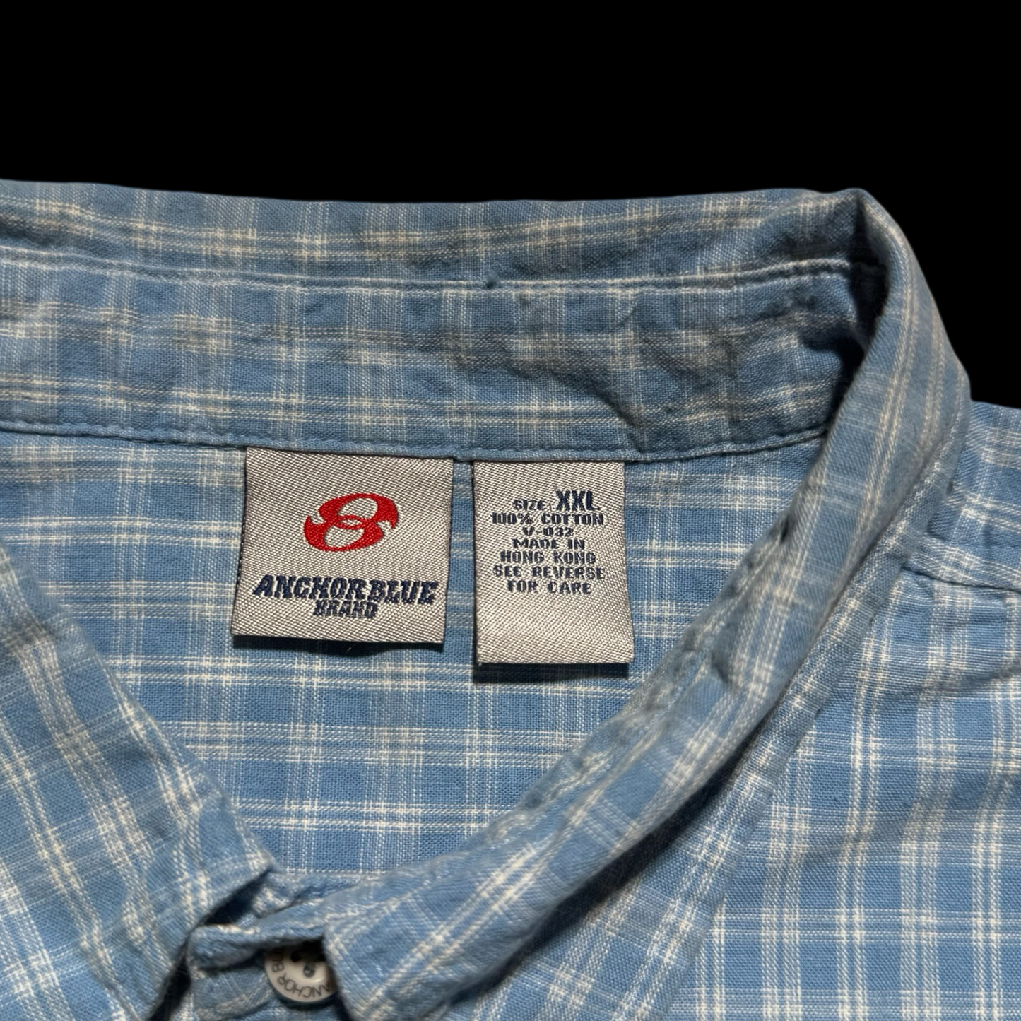 (XXL) Y2K Anchor Blue Plaid Shirt - Light Blue Striped