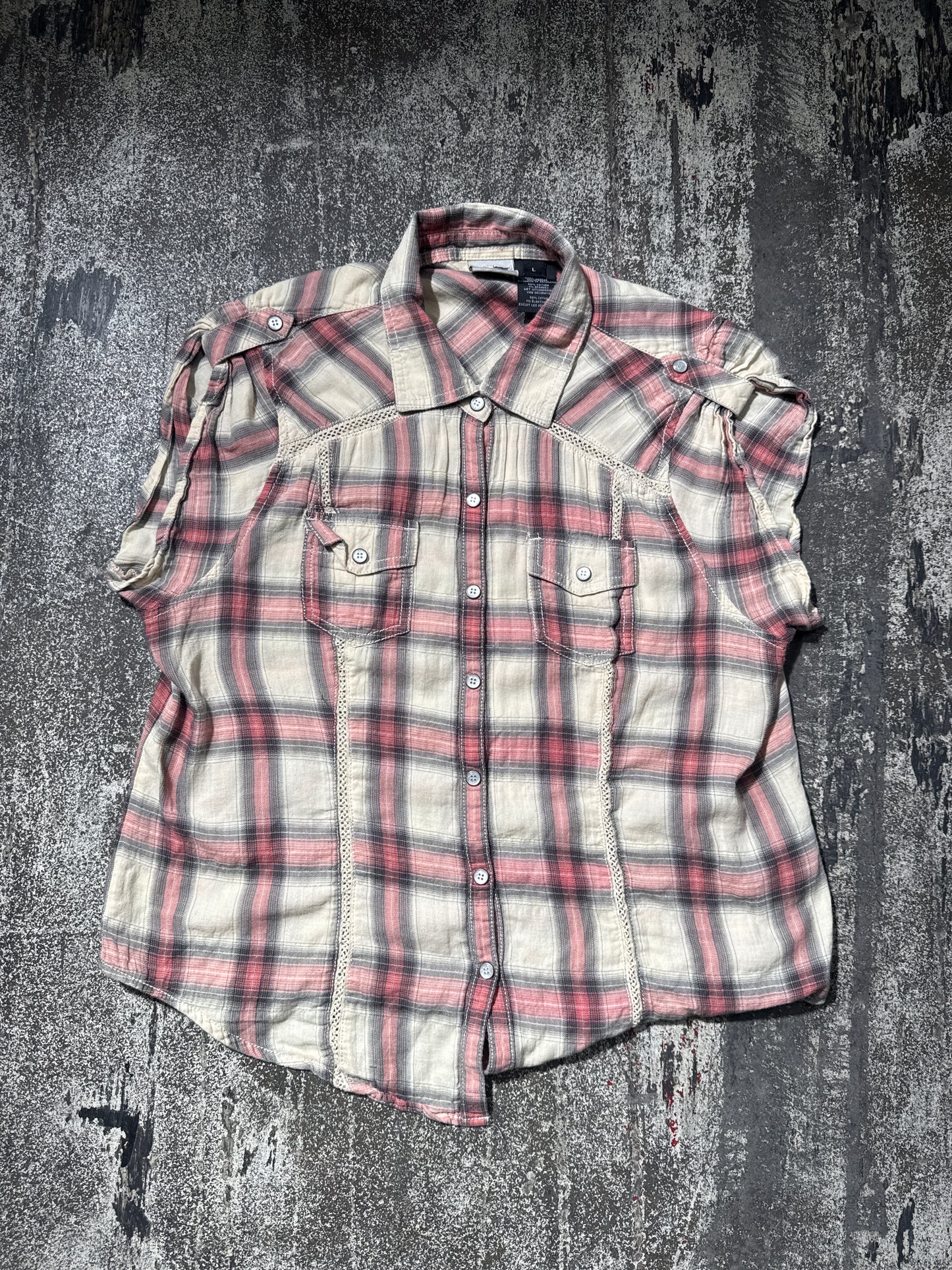 (L) Harley Davidson Pearl Plaid Button up Tee