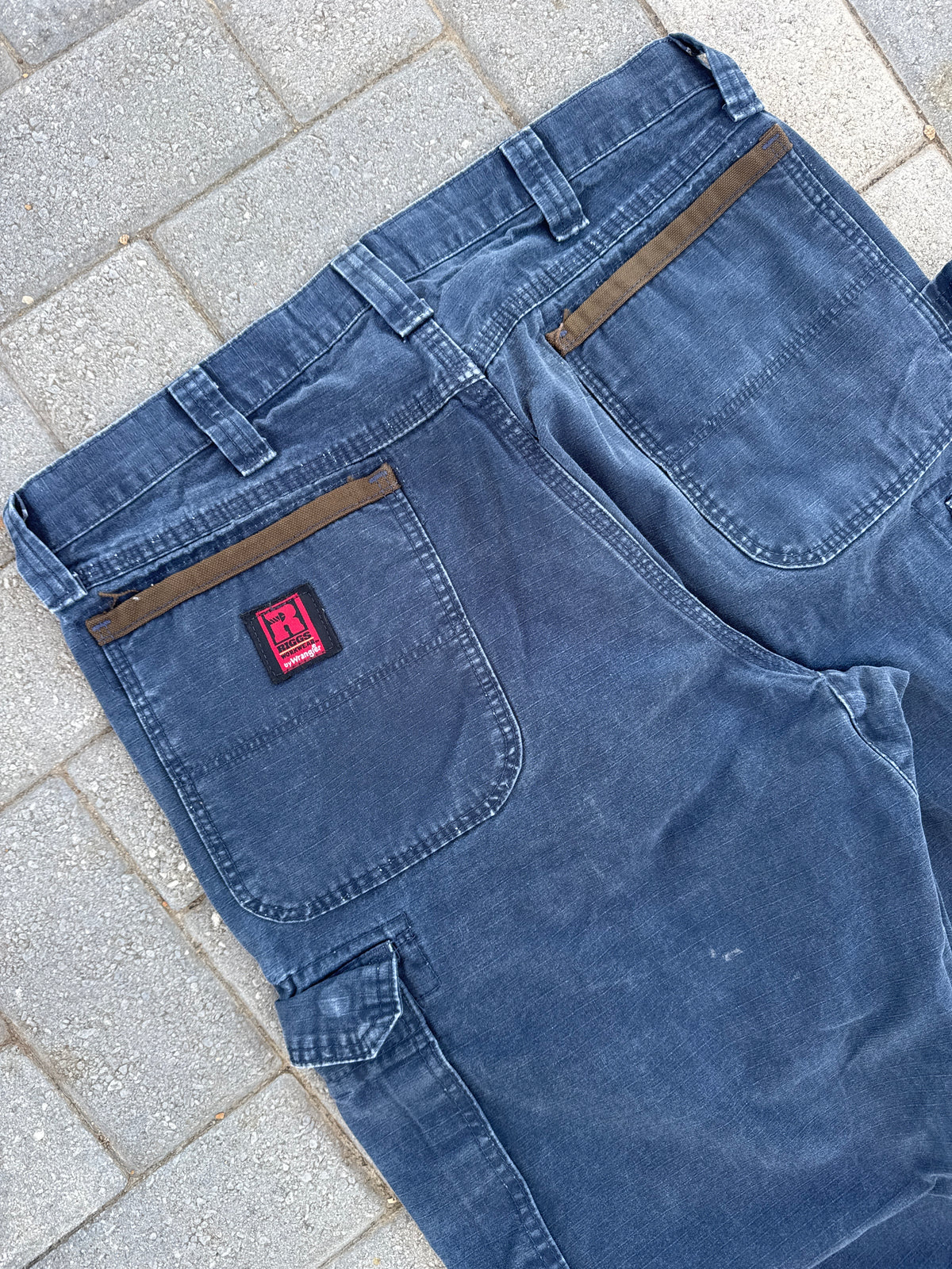 (36x34) Wrangler Riggs Double-Knee Blue Dungaree Pants