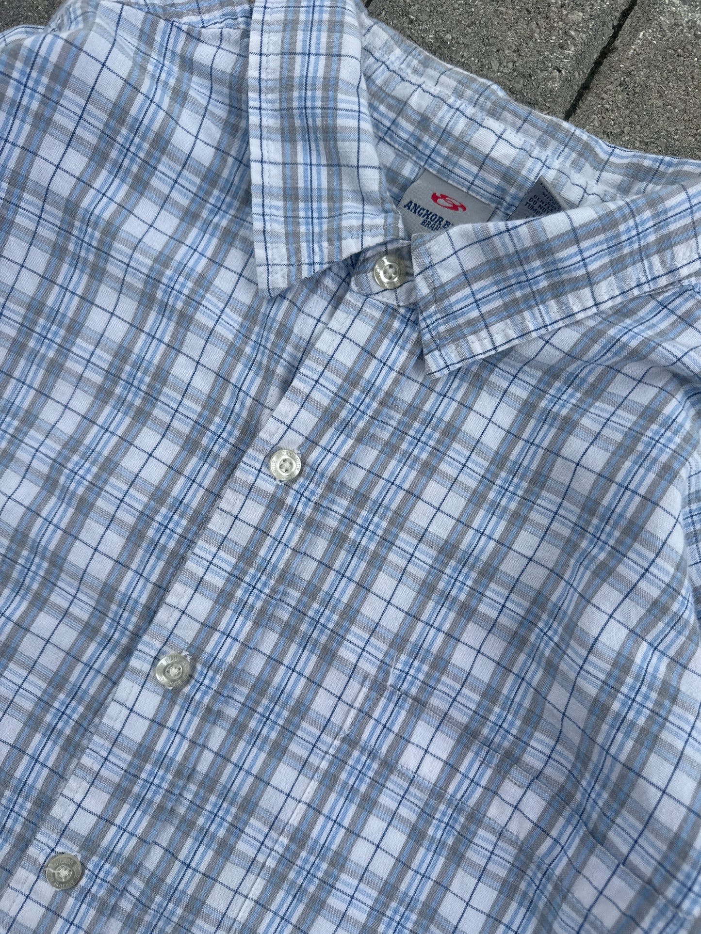(2XL) Anchor Blue Plaid Button-Up Shirt