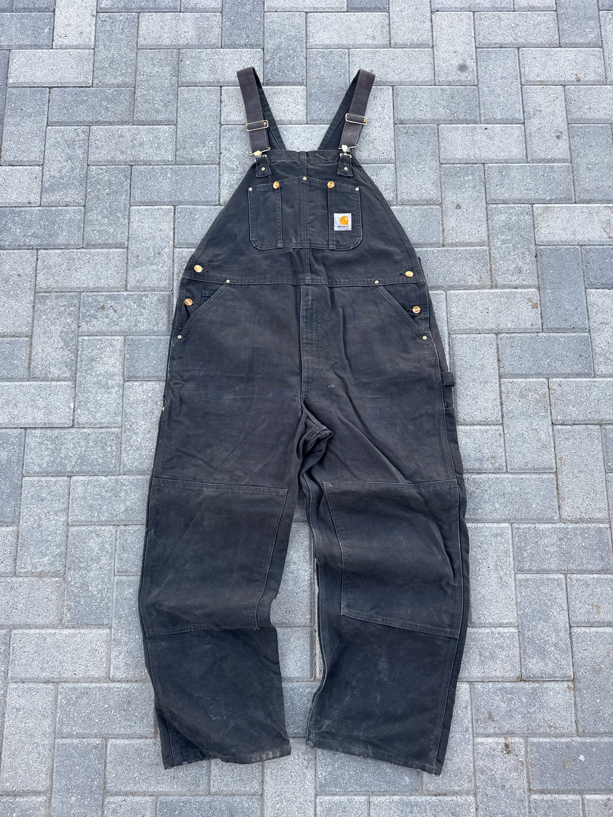 (42x30) Vintage Carhartt R07 Black Double-Knee Overalls