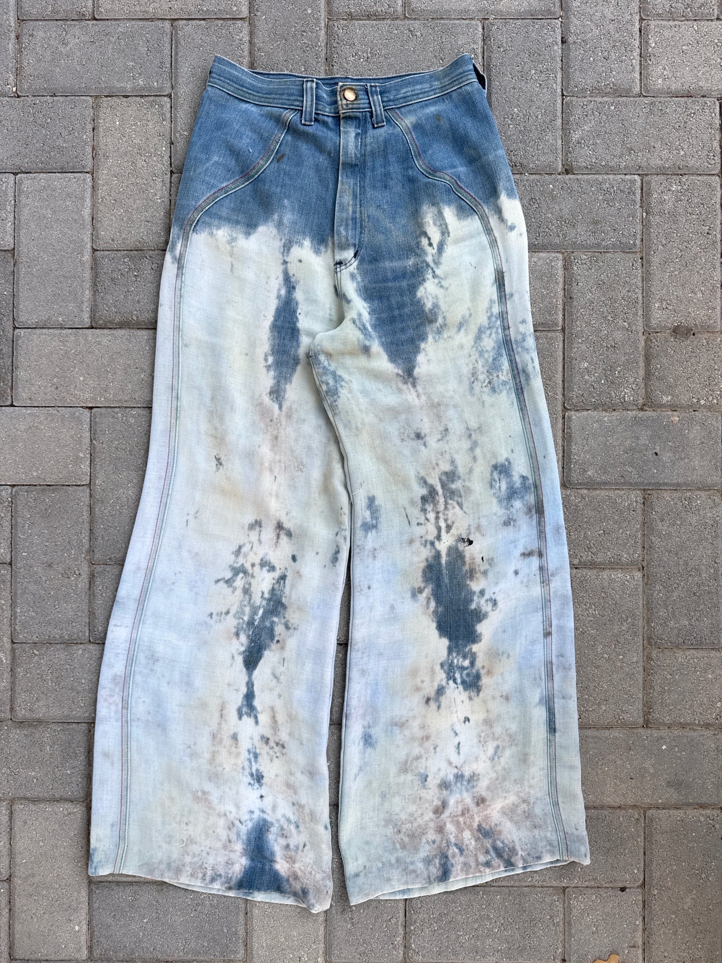 (25x30) Vintage Moody Goose Acid Wash Sheer Denim Flared Pants
