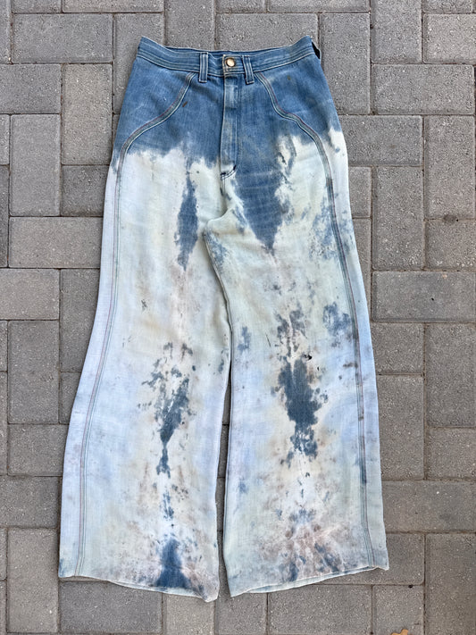 (25x30) Vintage Moody Goose Acid Wash Sheer Denim Flared Pants