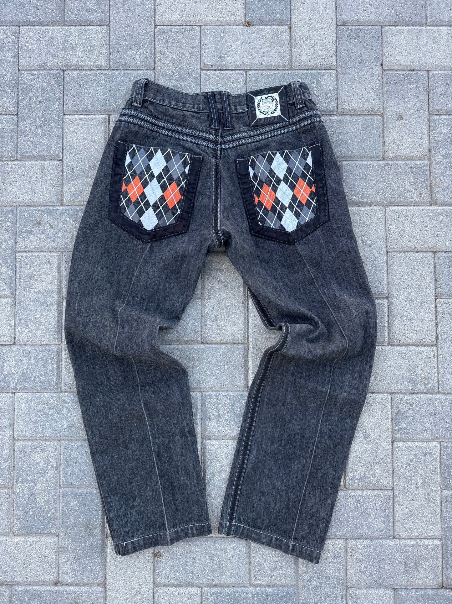 (32x32) SouthPole Embroidery Charcoal Black Denim Pants