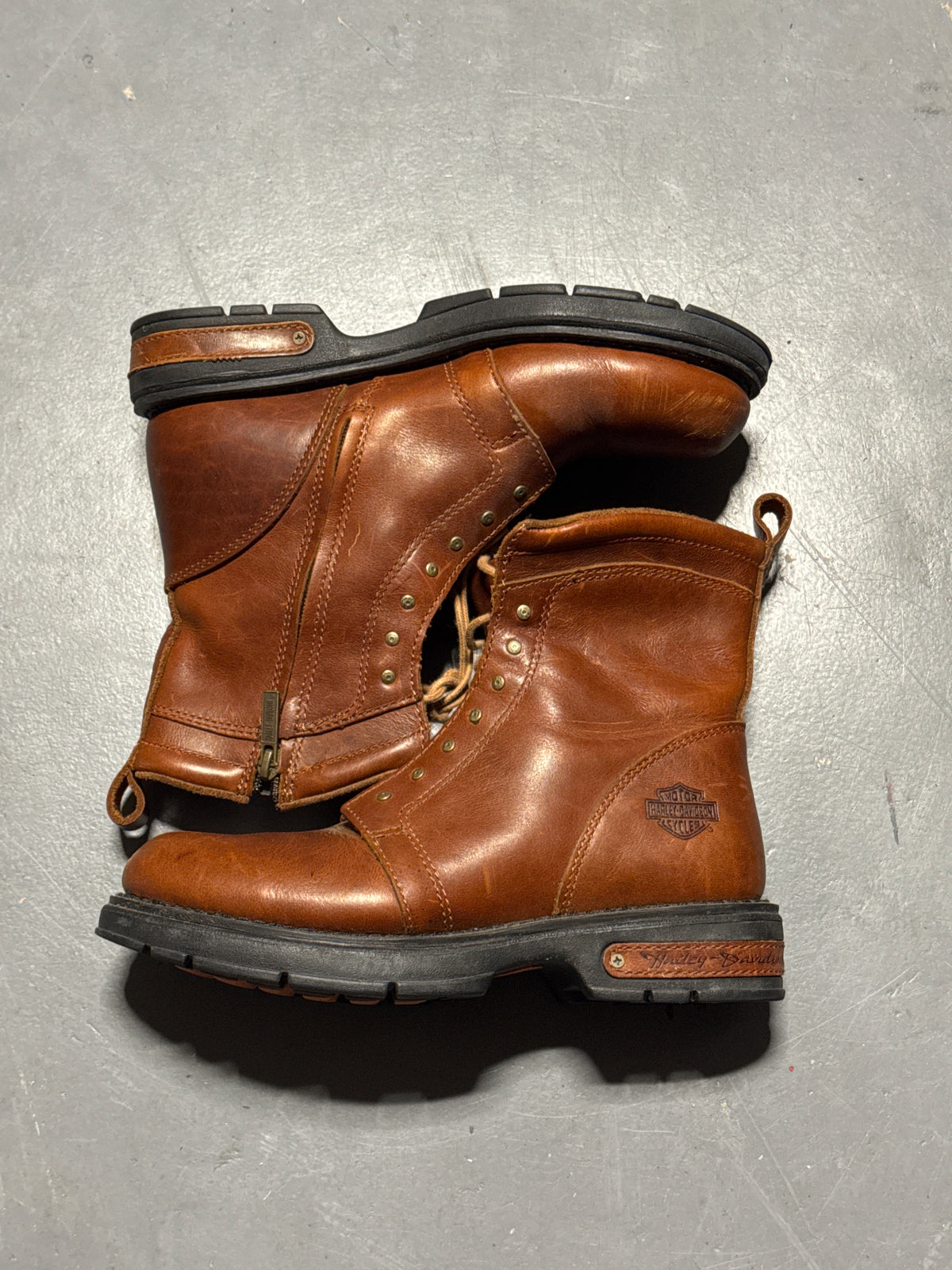 (9) Harley Davidson Brown Leather Boots