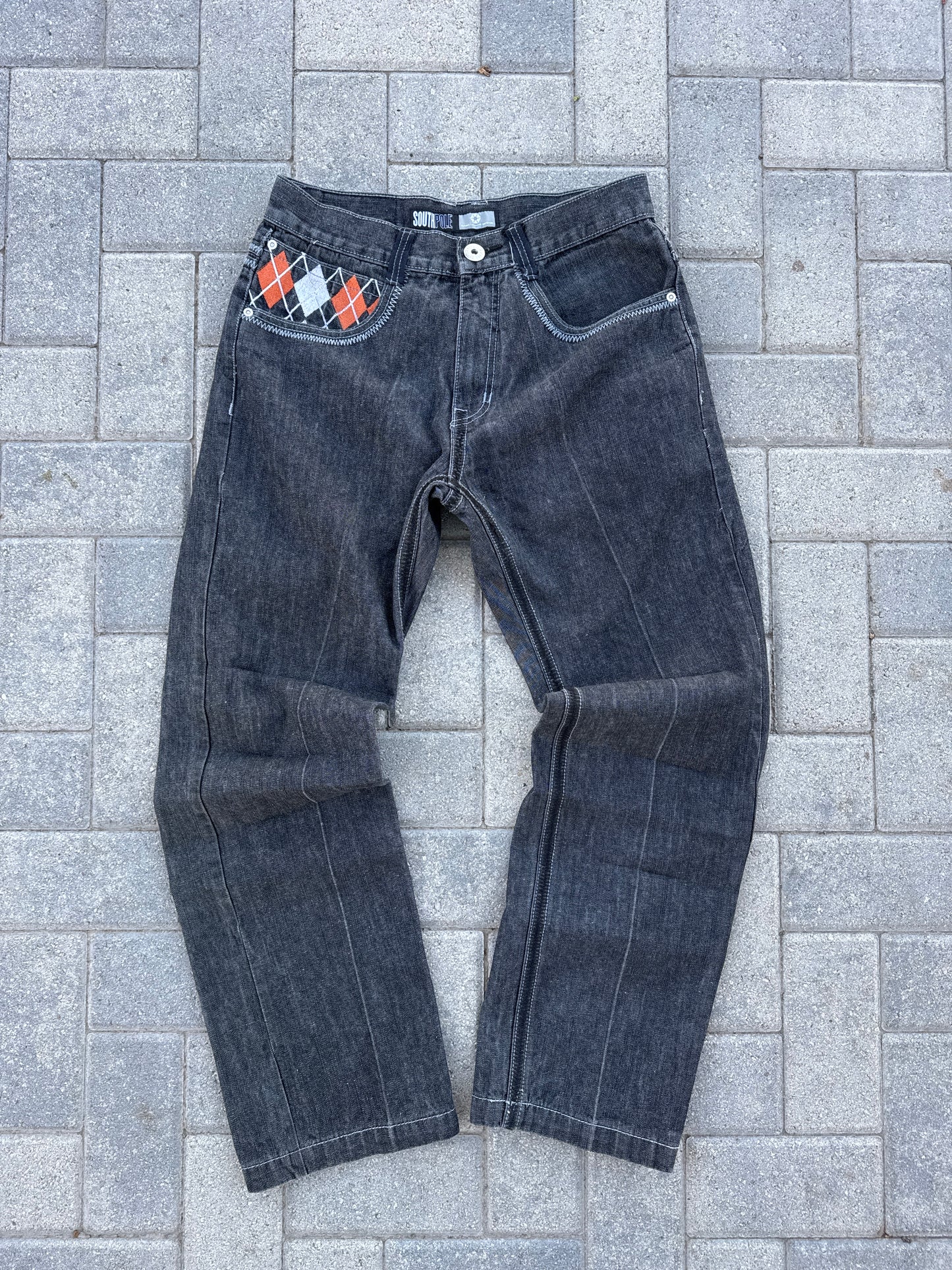 (32x32) SouthPole Embroidery Charcoal Black Denim Pants