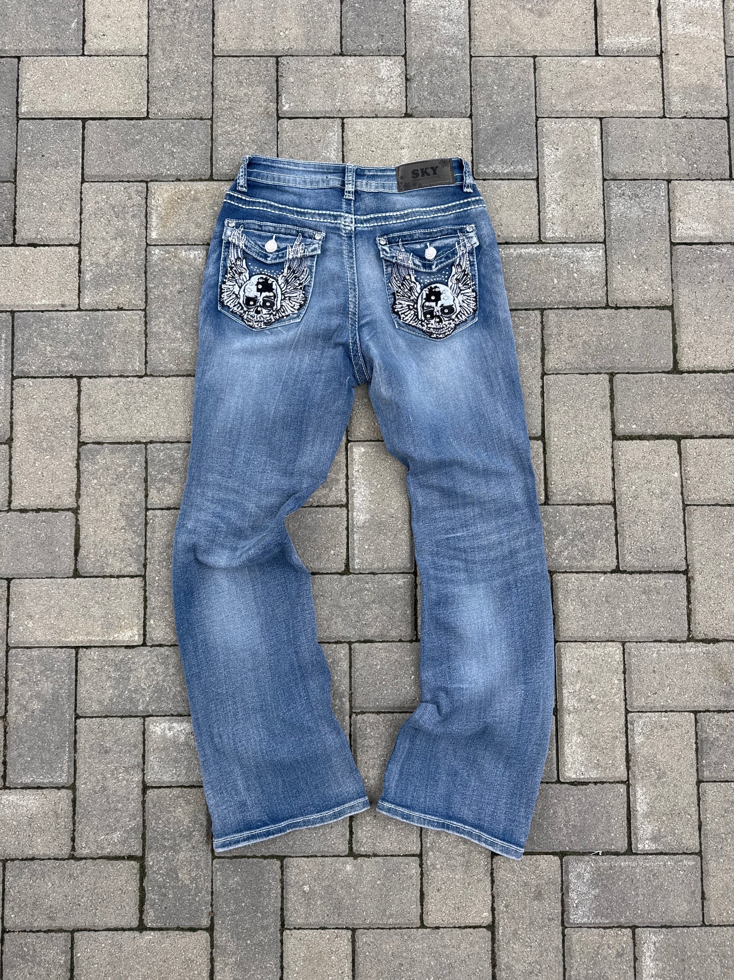 (26x30) Sky Skull Pocket Western Denim Pants
