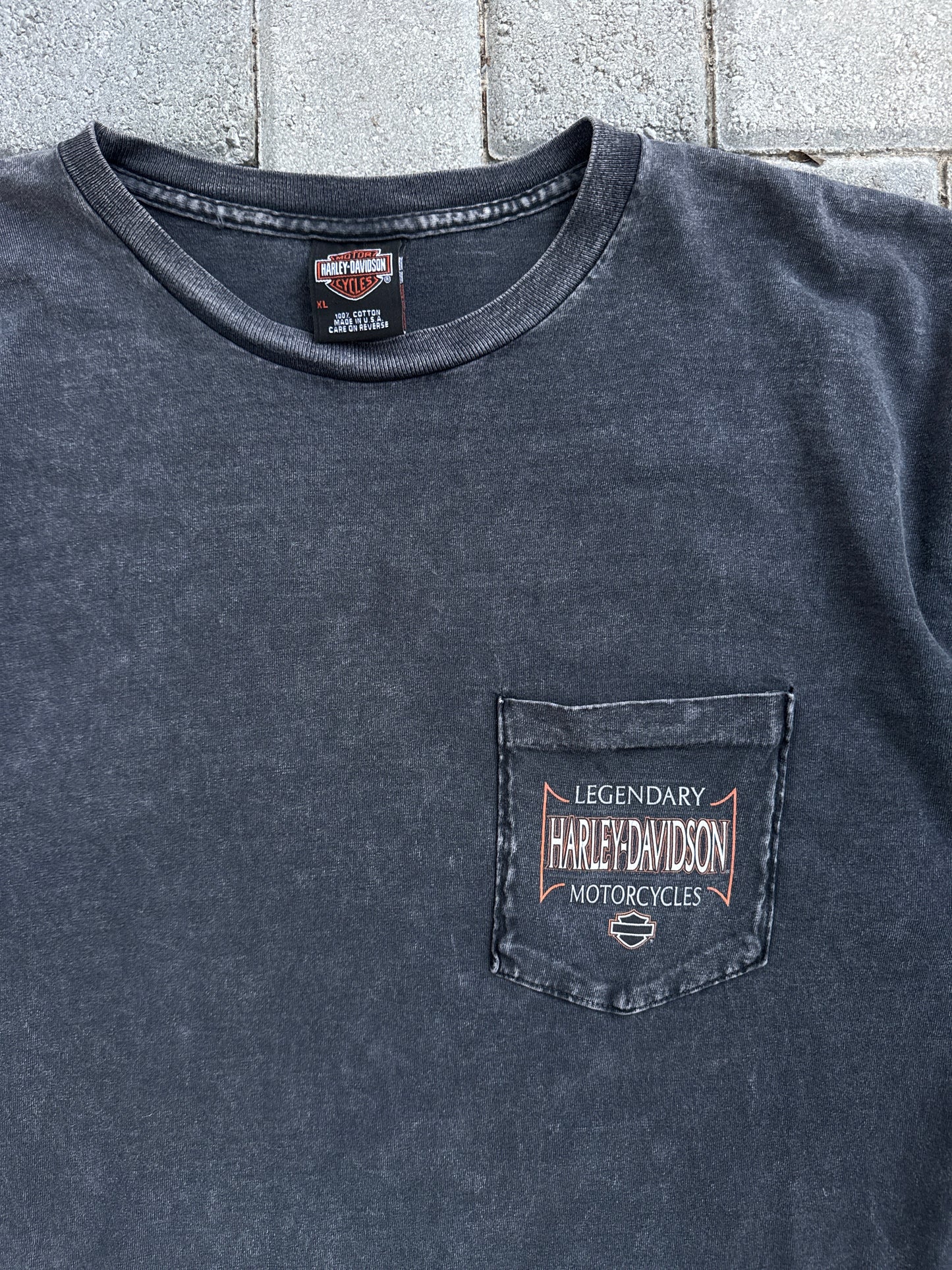 (XL) Charcoal Black Harley Davidson Pocket Tee - Jackson Wyoming