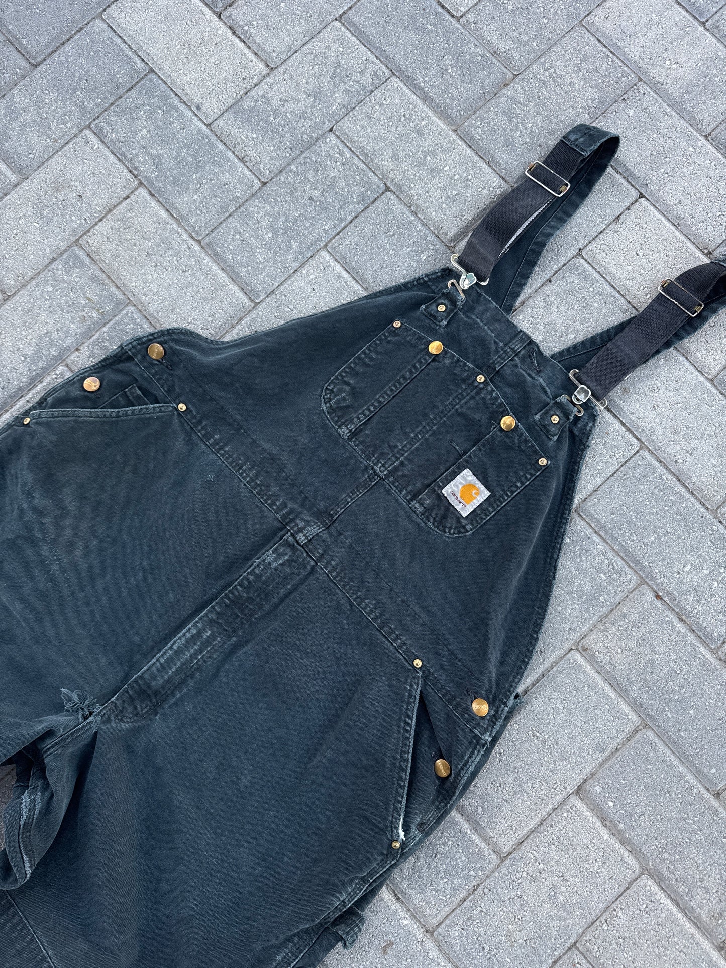 (42x30) Vintage Carhartt R07 Black Double-Knee Thrashed Overalls