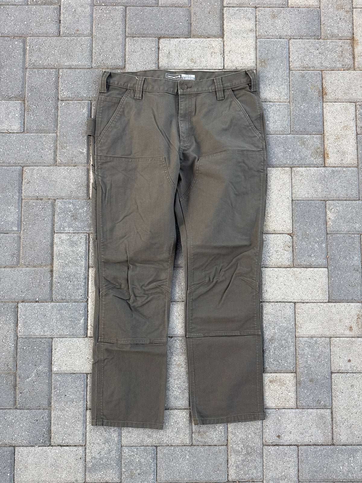 (36x30) Carhartt Slim Fit Double-Knee Green Dungaree Pants