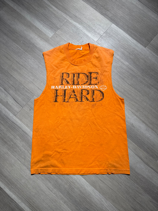 (XL) Orange Harley Davidson Waco Cutoff T-shirt