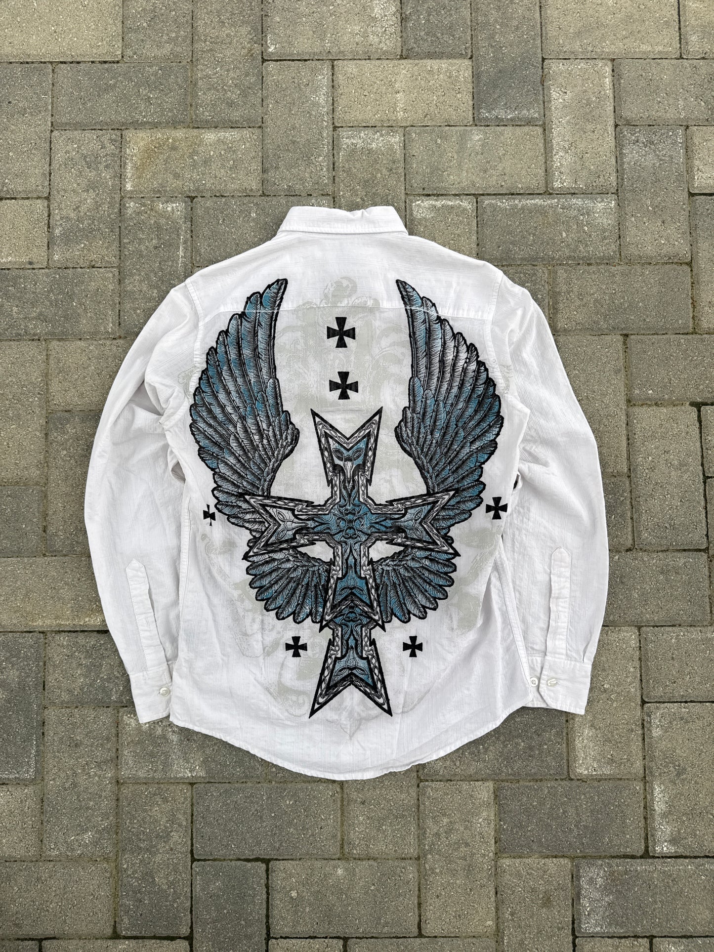 (S) Helix Cross Wings Y2K Button-Up