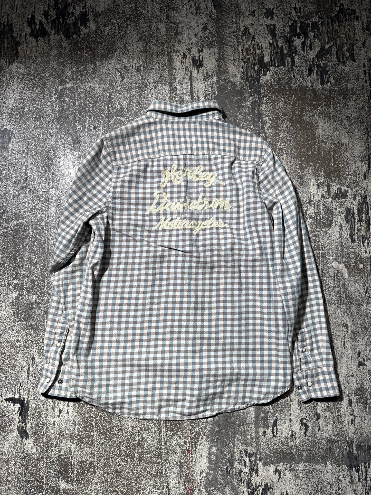 (M) Harley Davidson Plaid Button Up Tee