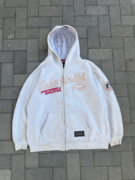 (XL) Y2K White Ecko Unltd. Zip Up Hoodie
