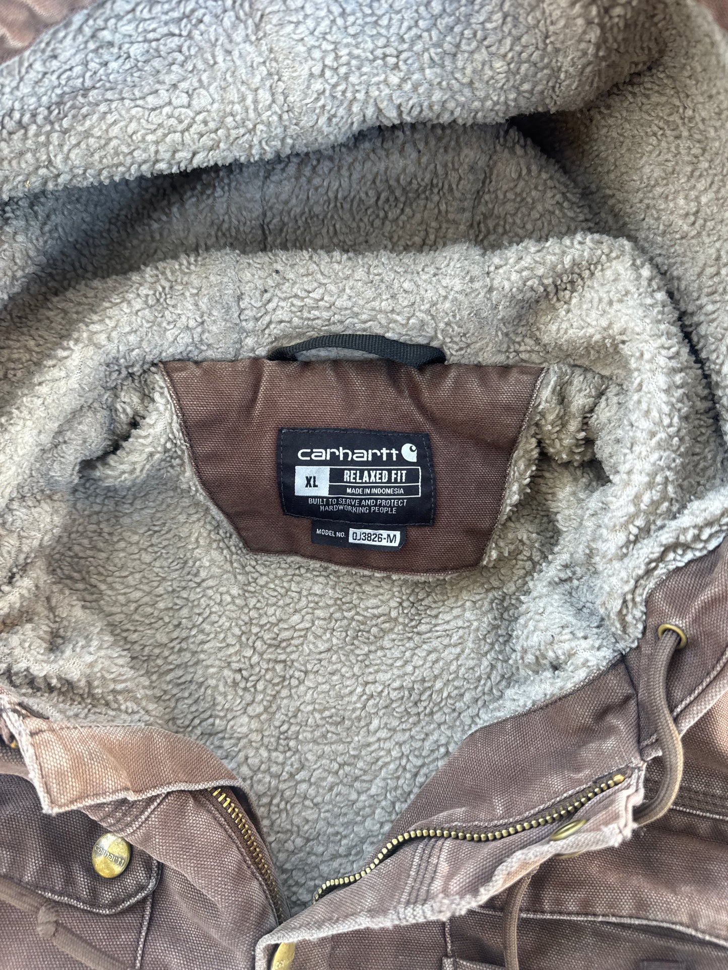 (XL) Brown Carhartt Relaxed Fit Fur Hooded Jacket