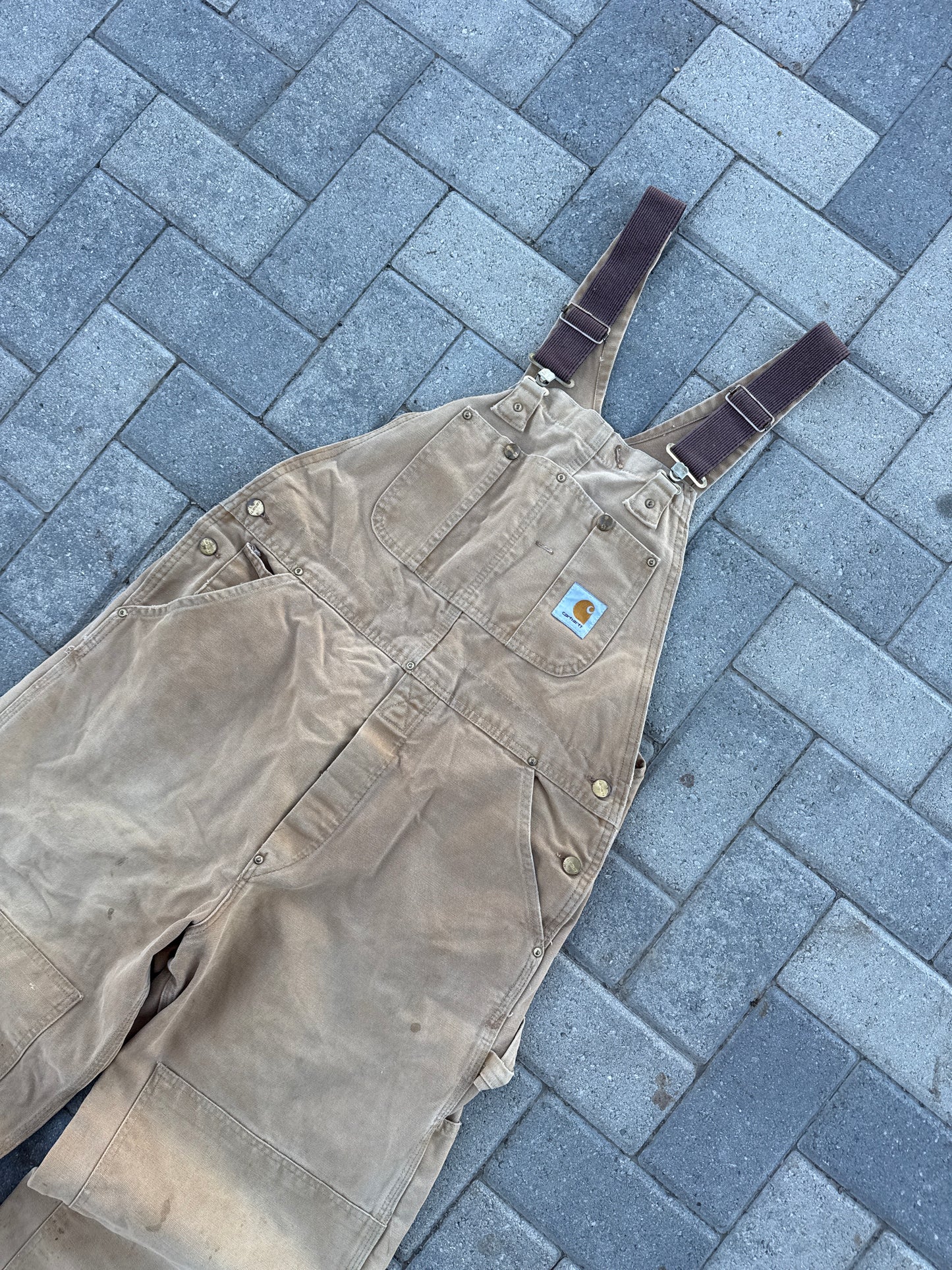 (36x30) Vintage Carhartt R07 Khaki Double-Knee Overalls