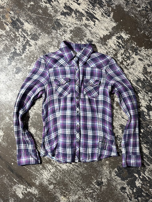 (S) Harley Davidson Purple Plaid Button Up
