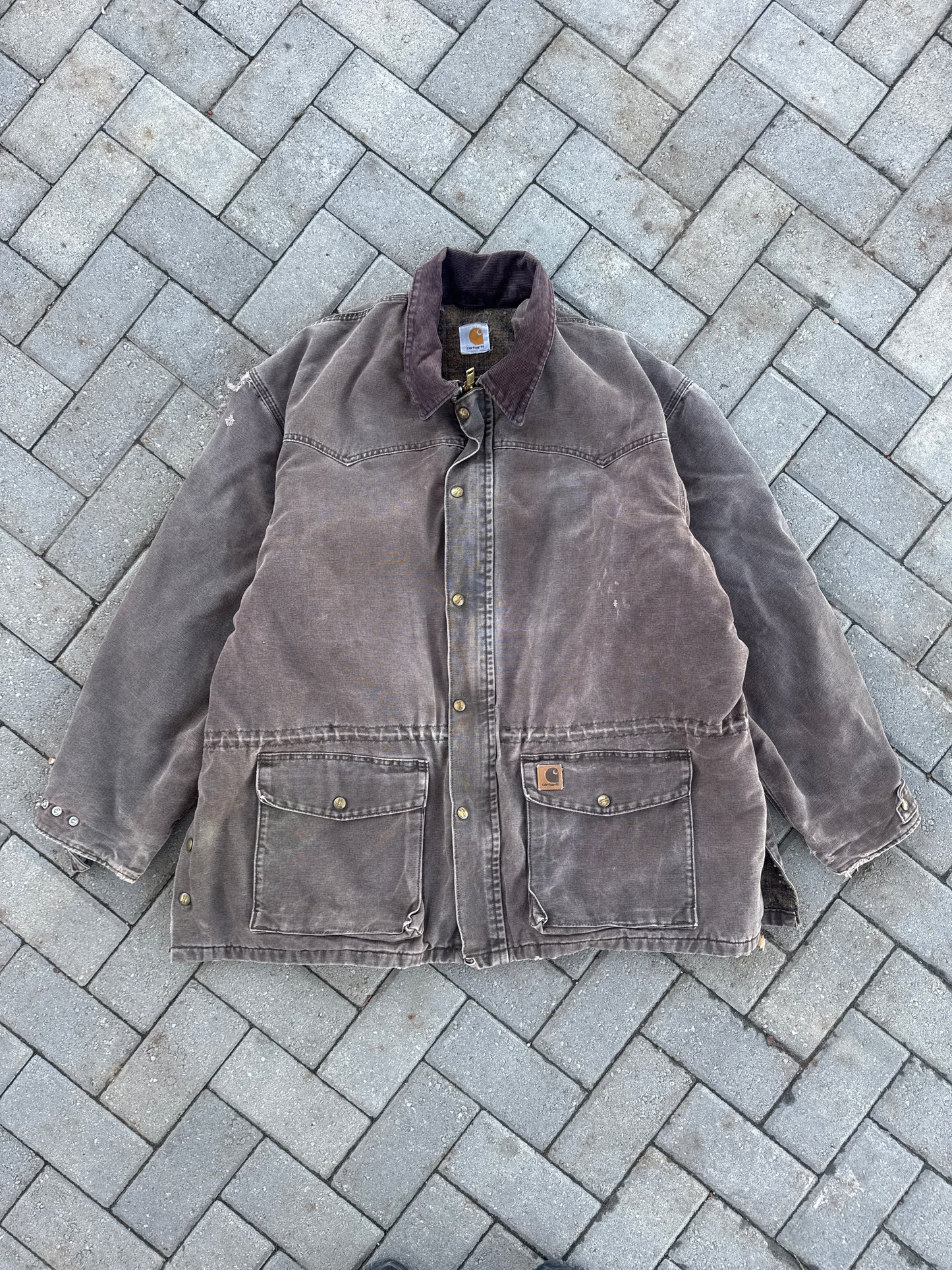 (XLT) Sunfaded Brown Distressed Carhartt Trench Coat