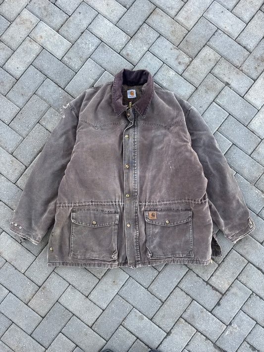 (XLT) Sunfaded Brown Distressed Carhartt Trench Coat