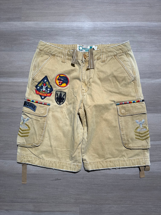 (34) Hama Y2K Army Patches Baggy Cargo Shorts