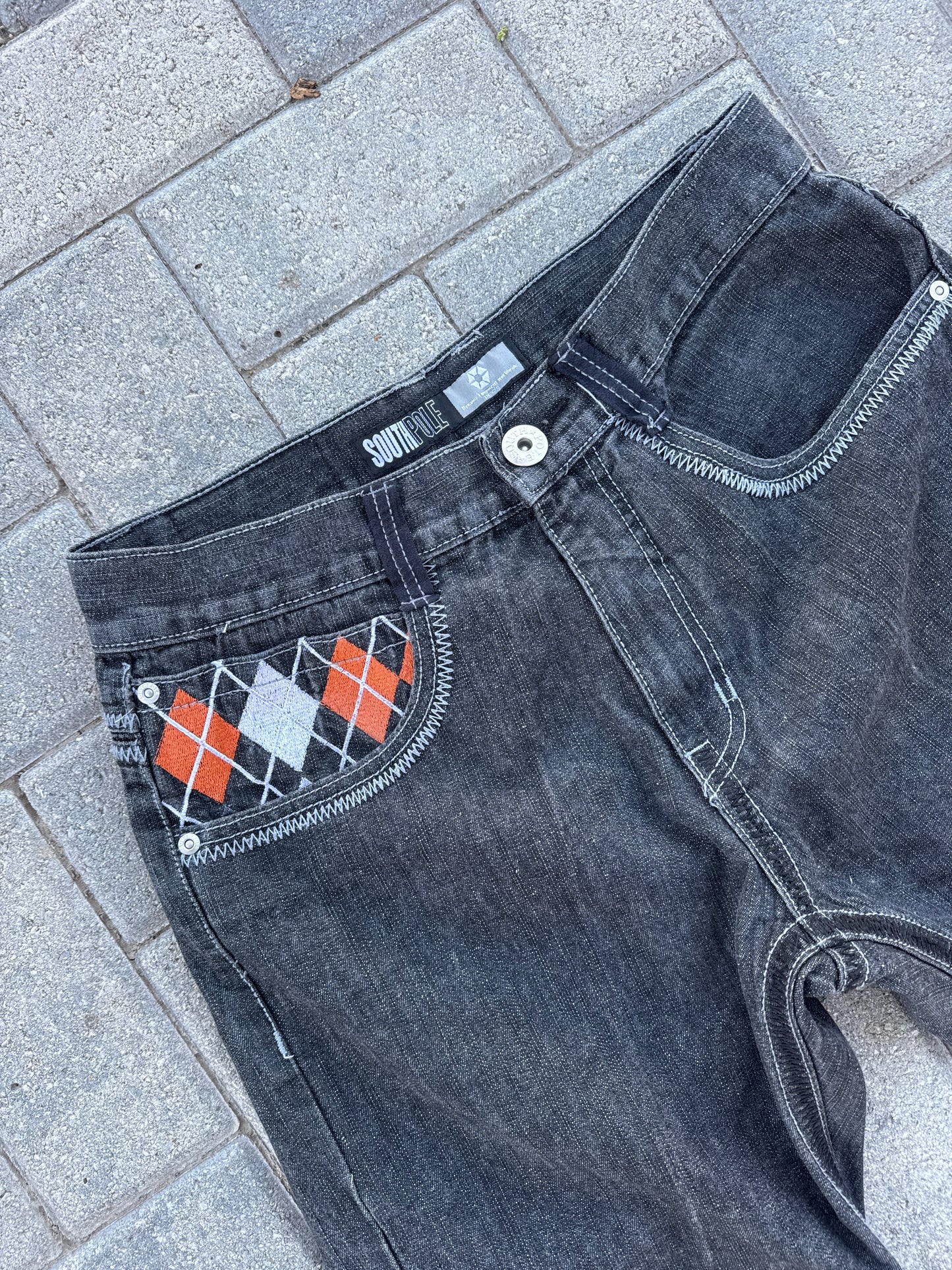 (32x32) SouthPole Embroidery Charcoal Black Denim Pants