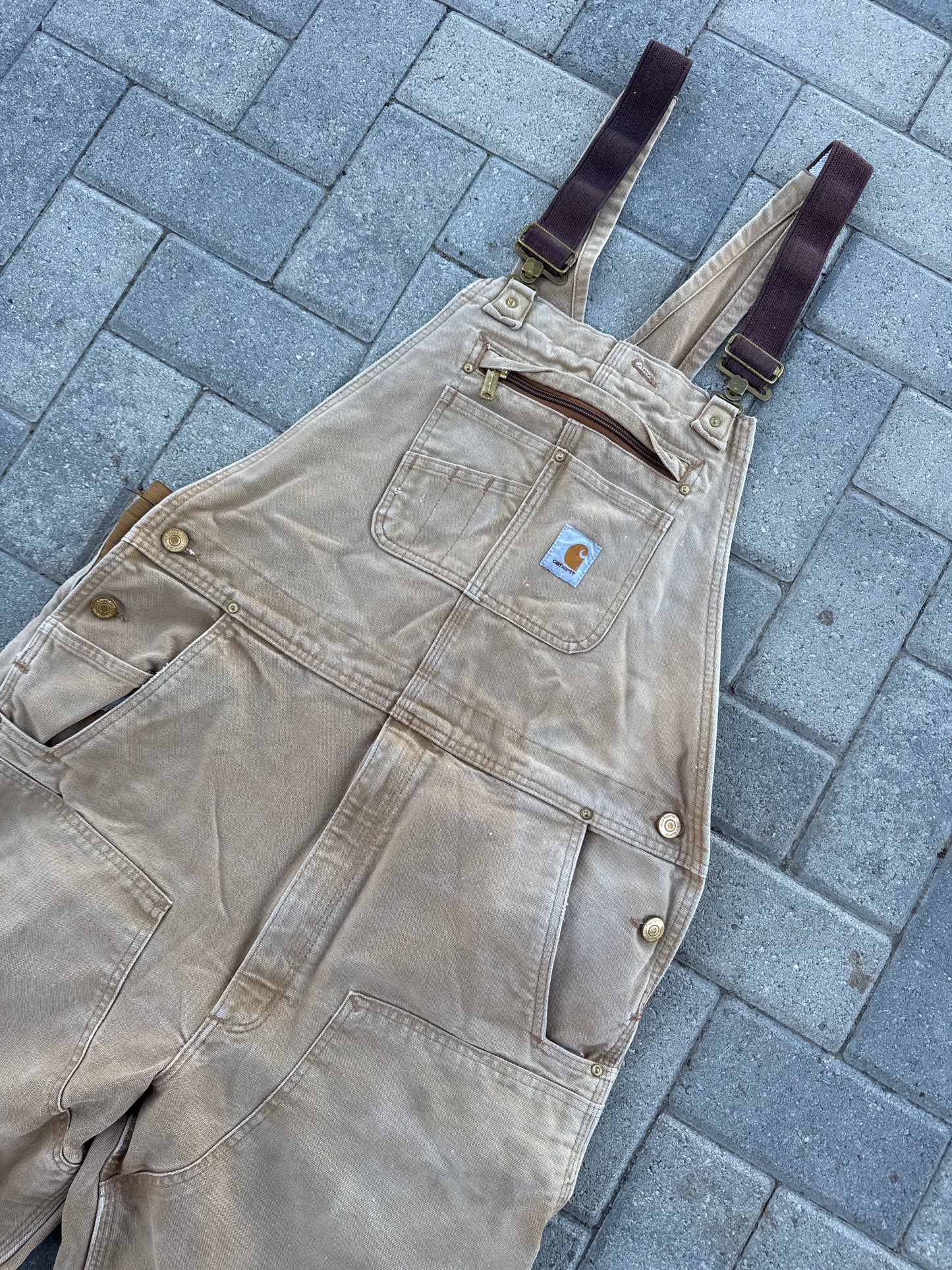 (40x34) Vintage Carhartt Rigby Cream Double-Knee Overalls