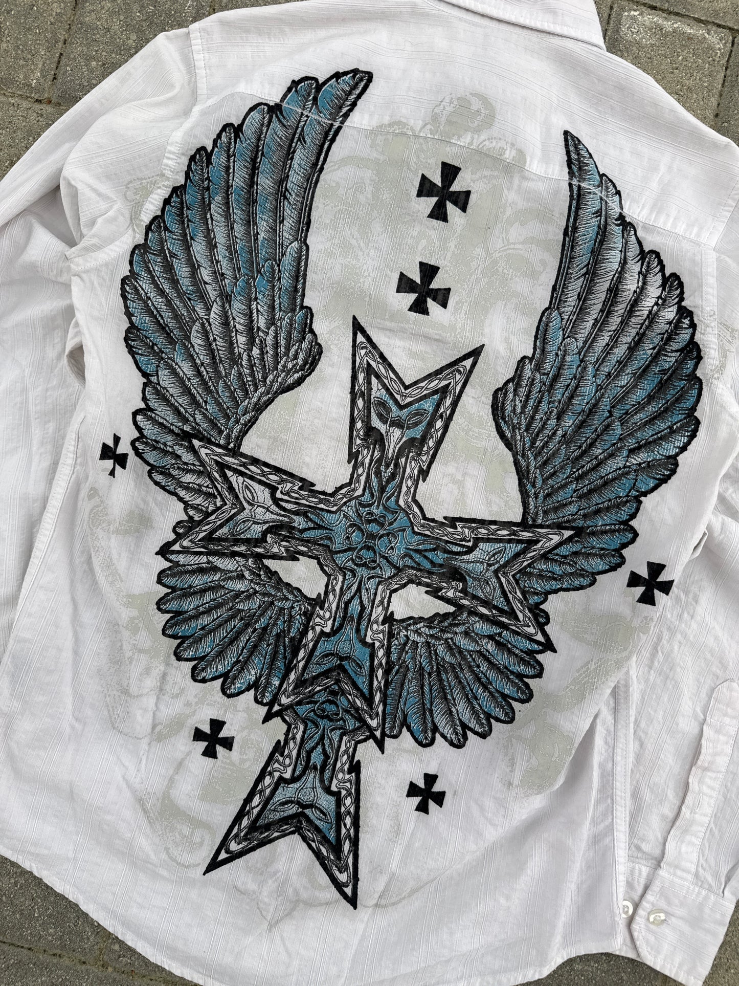 (S) Helix Cross Wings Y2K Button-Up