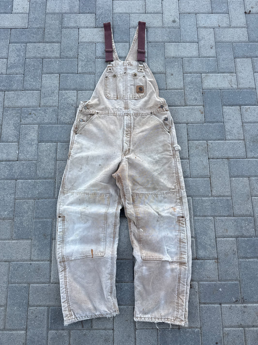 (38x32) Vintage Carhartt R01 Cream Double-Knee Insulated Overalls