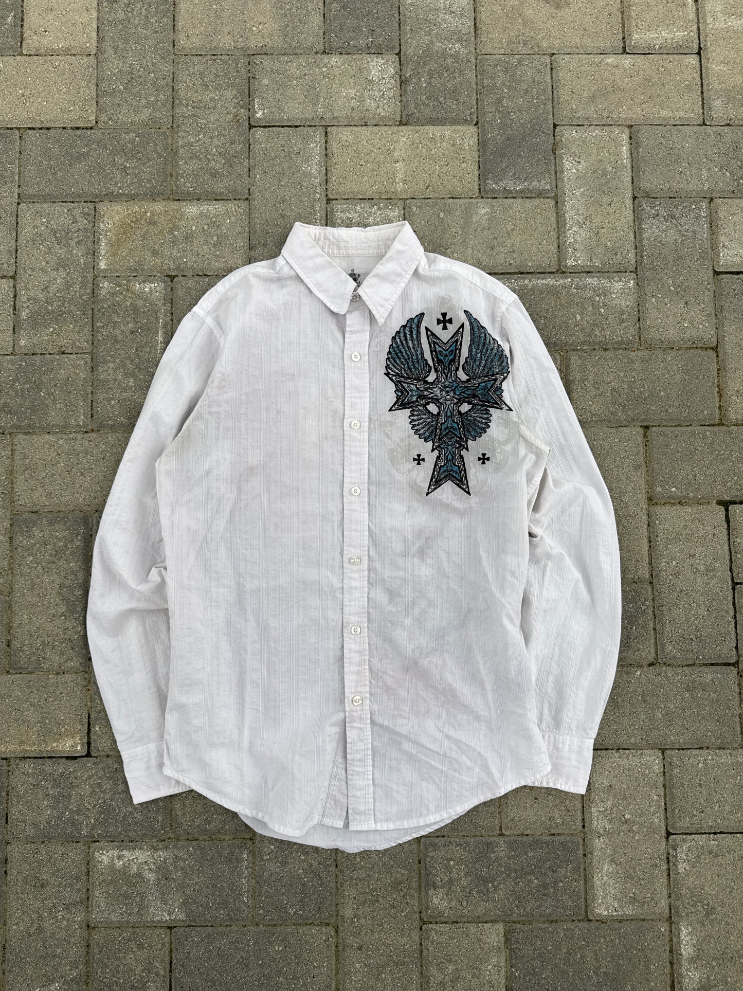 (S) Helix Cross Wings Y2K Button-Up