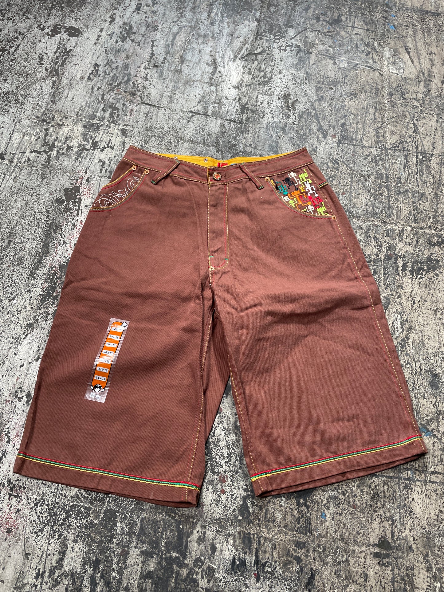 (34)Yo Me Brown Embroidered Deadstock Shorts