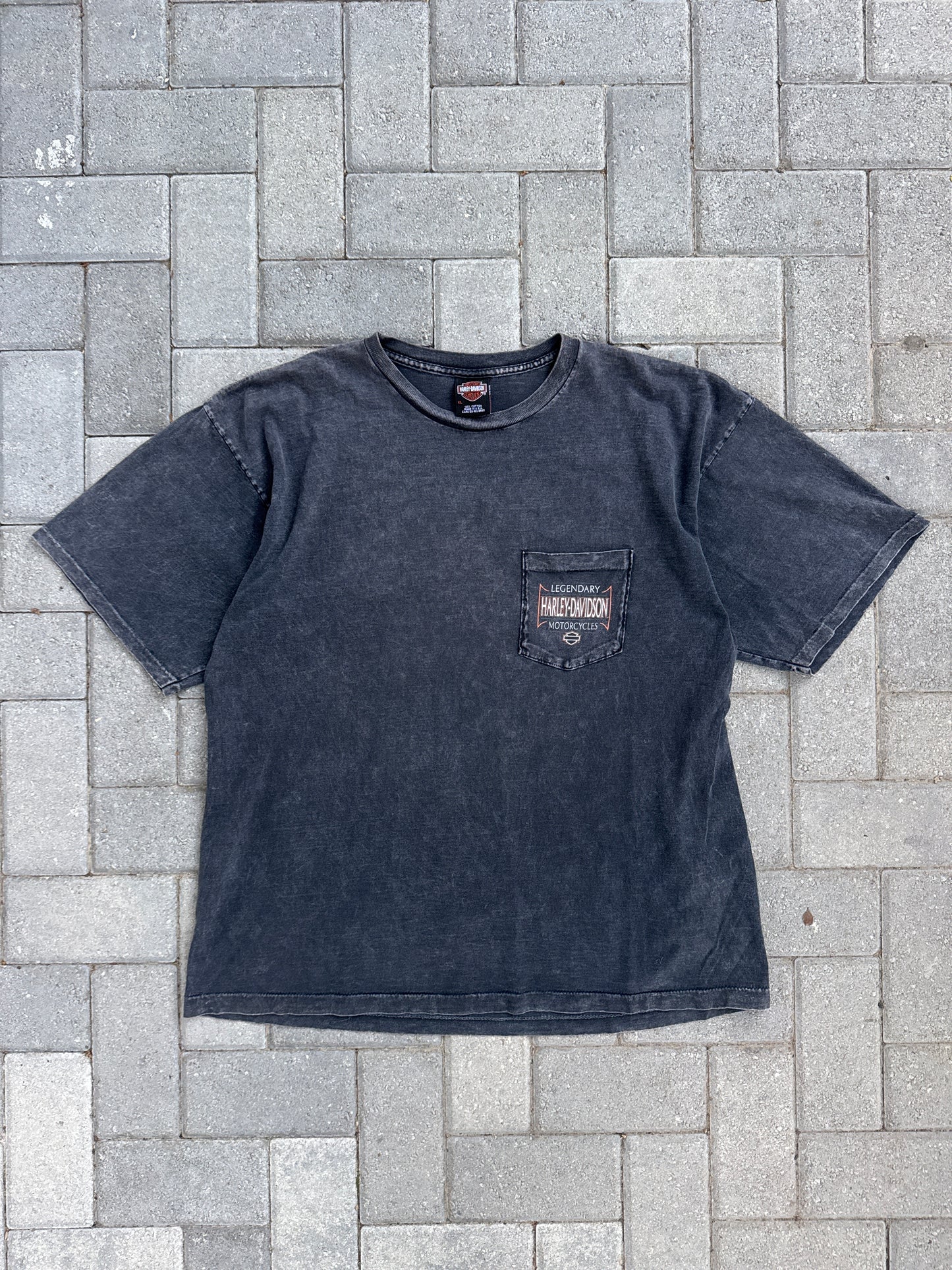 (XL) Charcoal Black Harley Davidson Pocket Tee - Jackson Wyoming