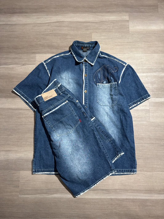 (L) GODBODY Button-Up & Jorts Y2K Baggy Set
