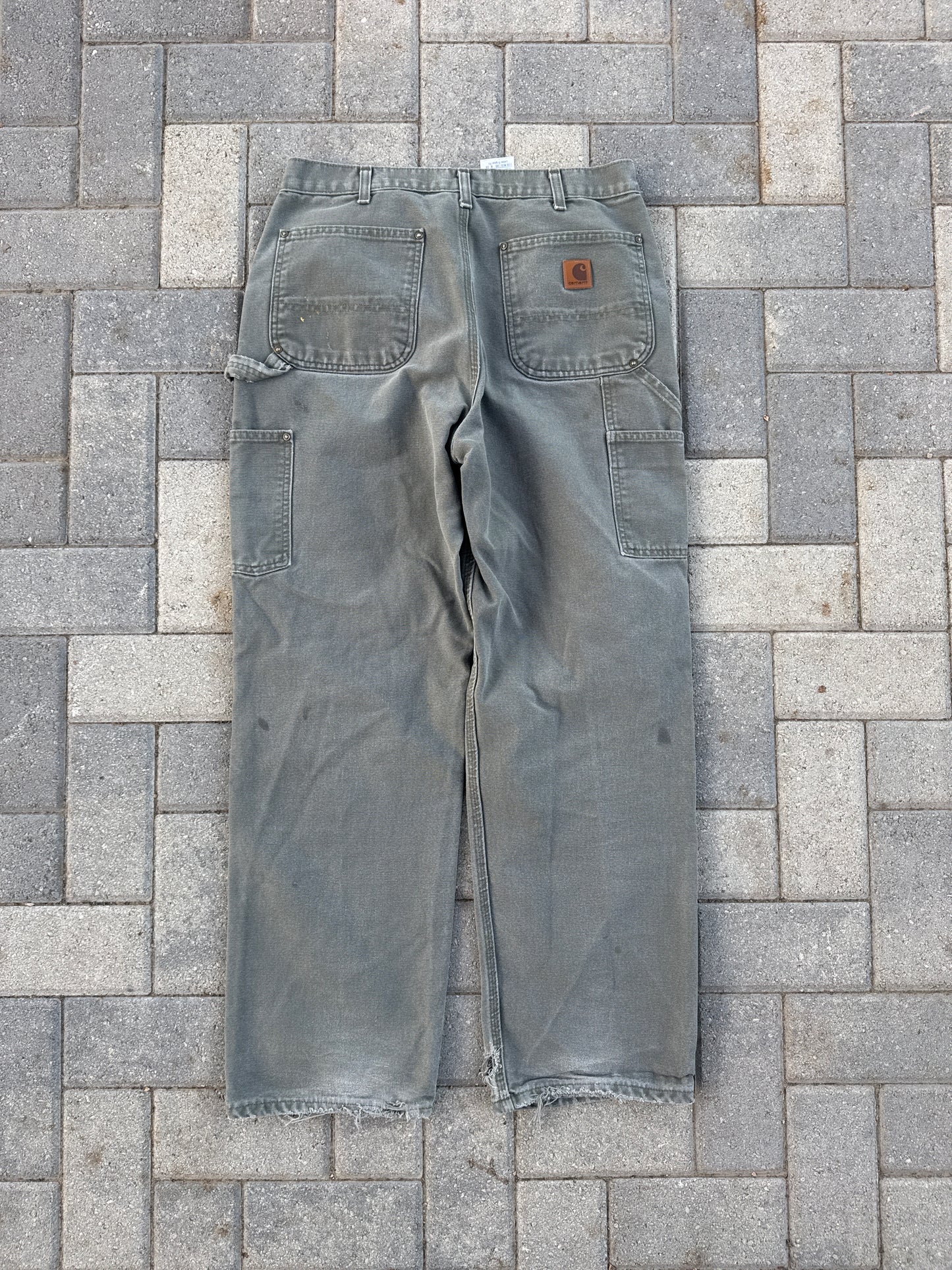 (33x32) Carhartt B136 Double-Knee Distressed Green Pants
