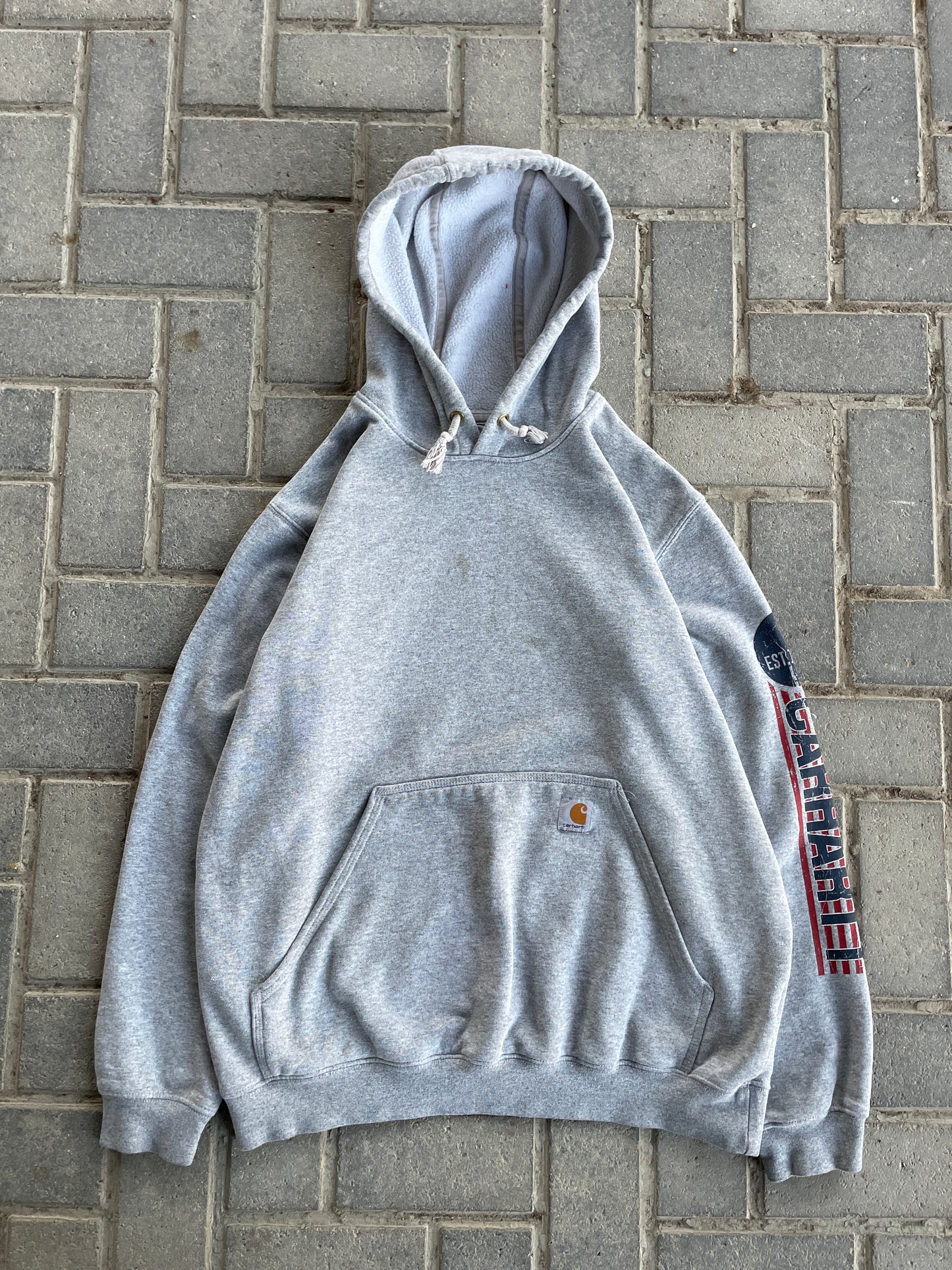 (M) Grey Carhartt Logo Sleeve Hoodie
