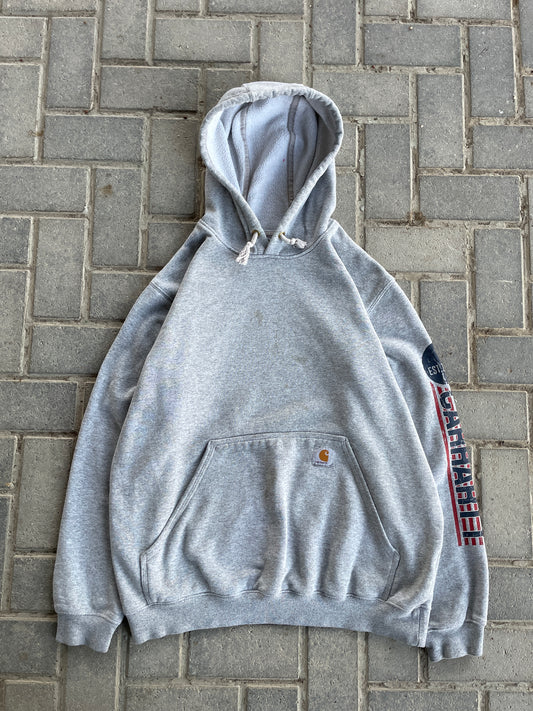 (M) Grey Carhartt Logo Sleeve Hoodie