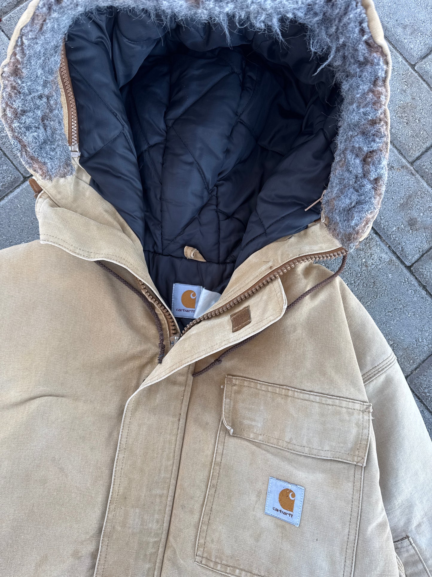 (XL) Tan Carhartt Quilted Hooded Jacket