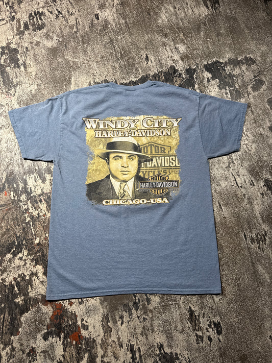 (L) Baby Blue Harley Davidson “Chicago-USA” Mafia Tee