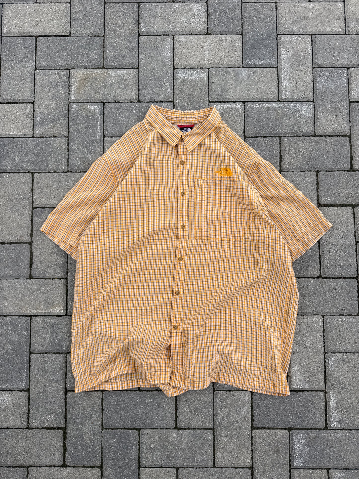 (XL) The North Face Yellow Plaid Button-Up Shirt