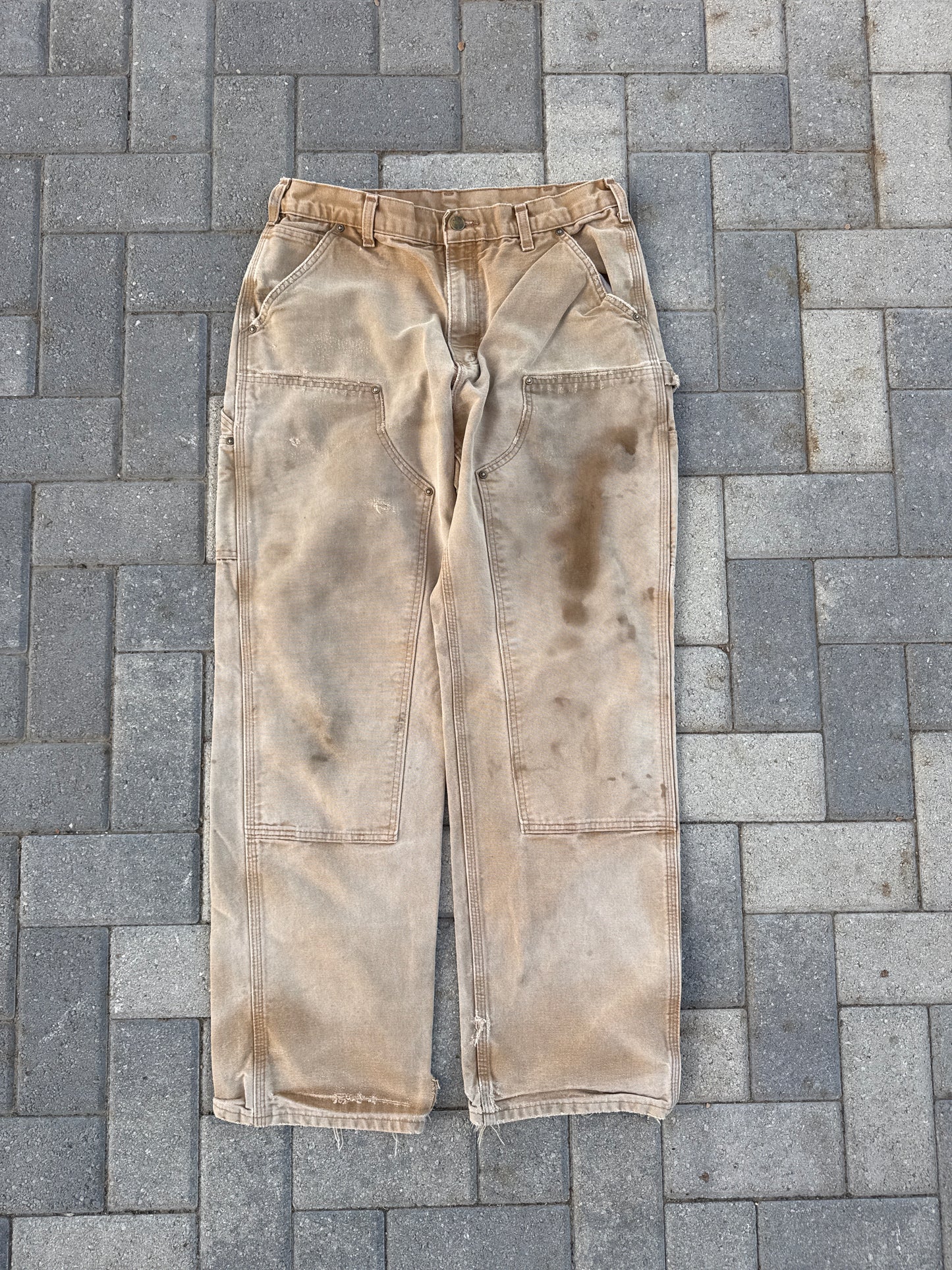 (33x32) Carhartt B136 Double-Knee Khaki Pants